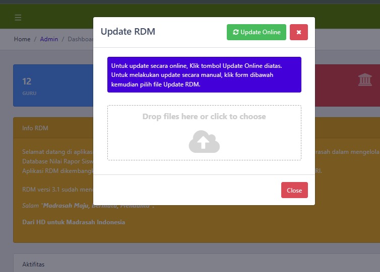 Tampilan dashboard RDM